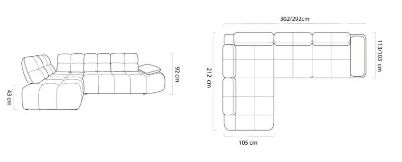 Sedacia súprava TOSCANA L – rozmery 302 x 212 cm, výška 92 cm, sed 43 cm